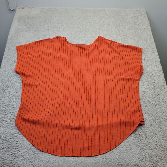 Worthington Blouse Top Women 1X Orange Striped Losse Fit Polyester Surplice Neck - Picture 2 of 6